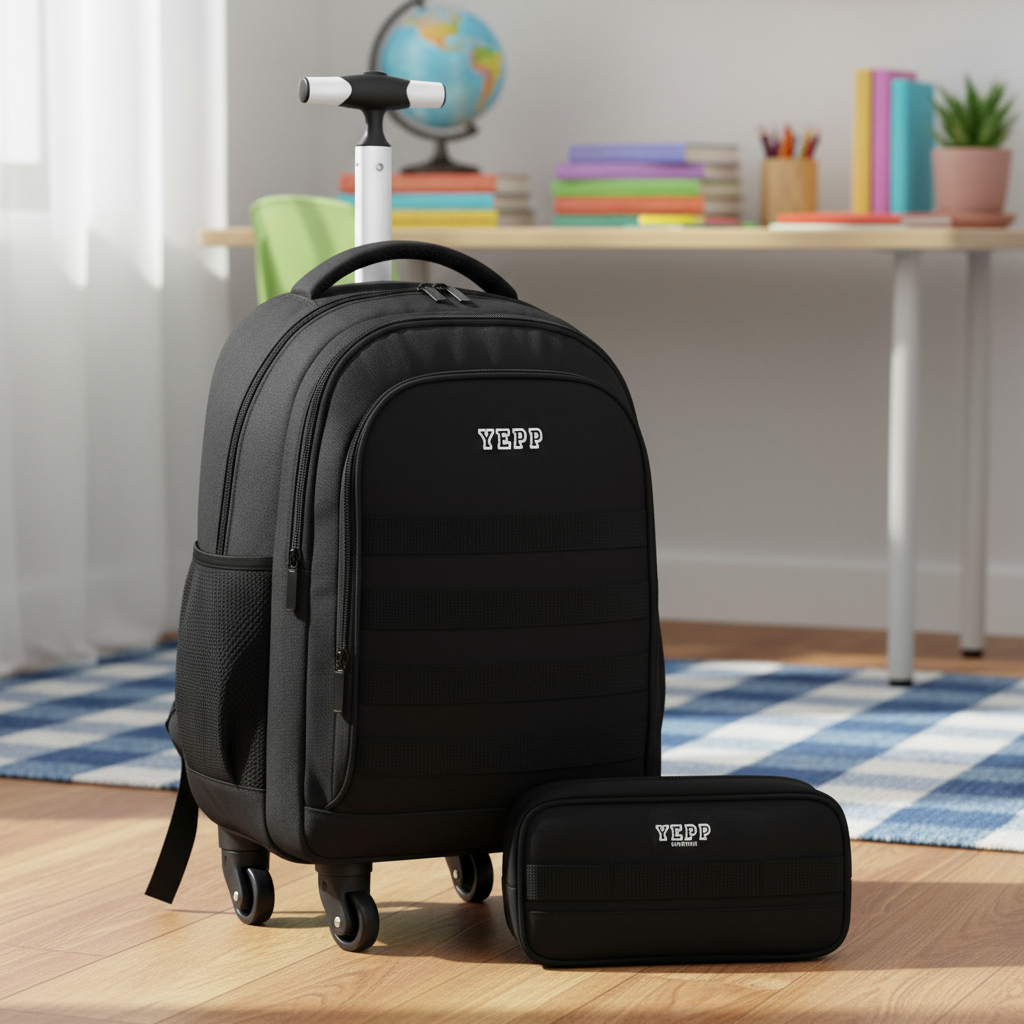 Kit Mochila De Rodinhas 360o Estojo Duplo Juvenil Masculino Tamanho Grande