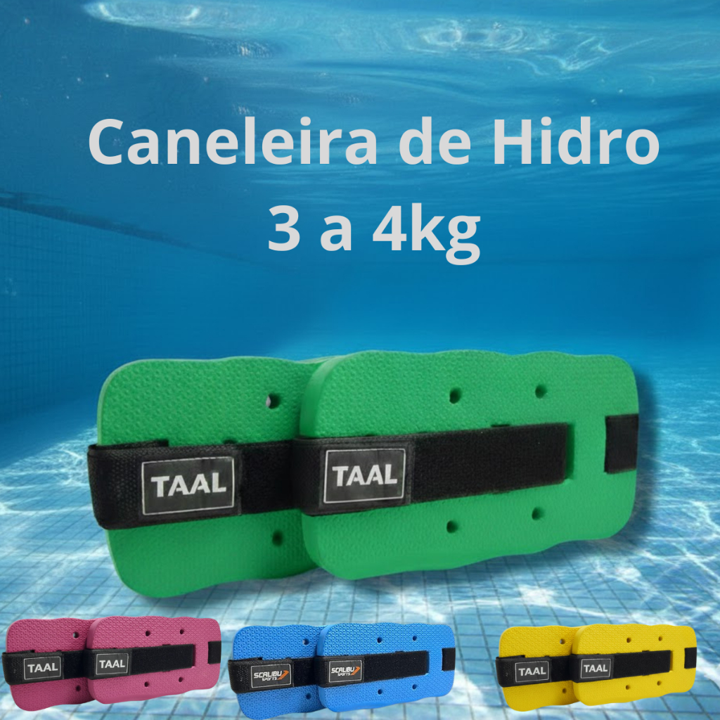 Par Caneleira Hidro 3 a 4 KG - Tornozeleira Natação Hidroginástica, Esportes Aquáticos – Regulável