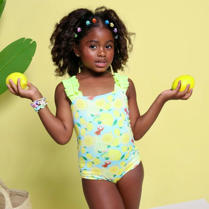 Maiô Infantil Menina Forrado Proteção UV Moda Praia Verão Estampado em Tecido Summerplex