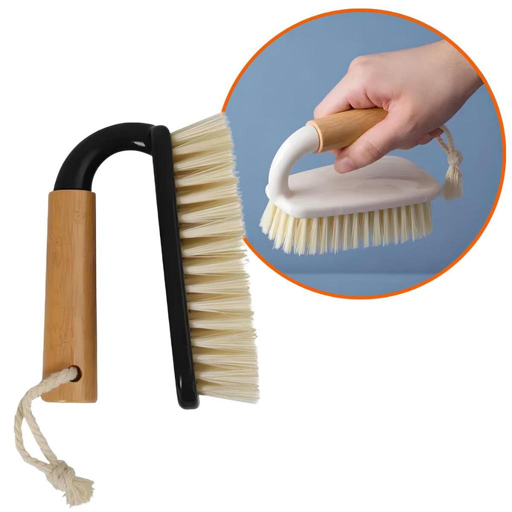 Escova de Limpeza Multiuso Oikos Cabo de Bambu Tanque Pia Sapato Piso Preta ou Off White em Oferta na Shopee