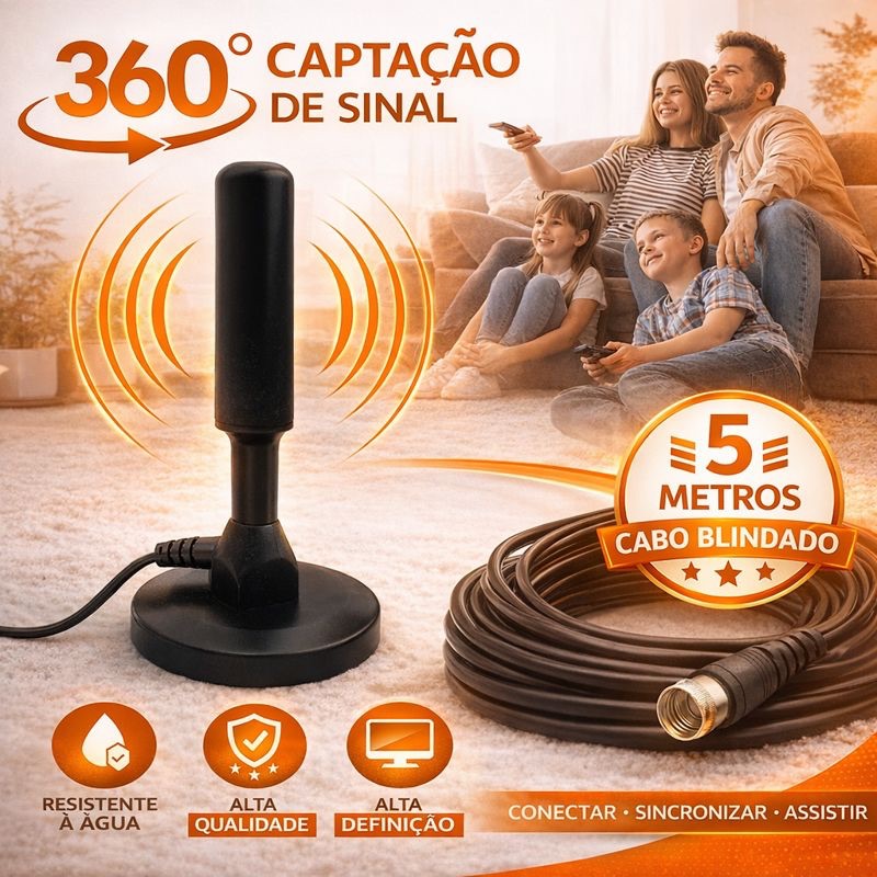 Antena Digital 5 metros interna Sinal TV HDTV Base Imã Externo a prova d'agua antena digital externa antena de TV