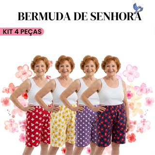 kit 4 Bermuda de Senhora em Malha Fria CÓS alto – Leve, Fresca e Confortável fresquinha uso casual em Oferta na Shopee