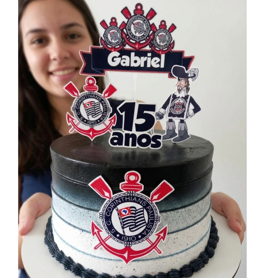 Topo de Bolo Corinthians Aniversario Comemoração Tema Corinthians