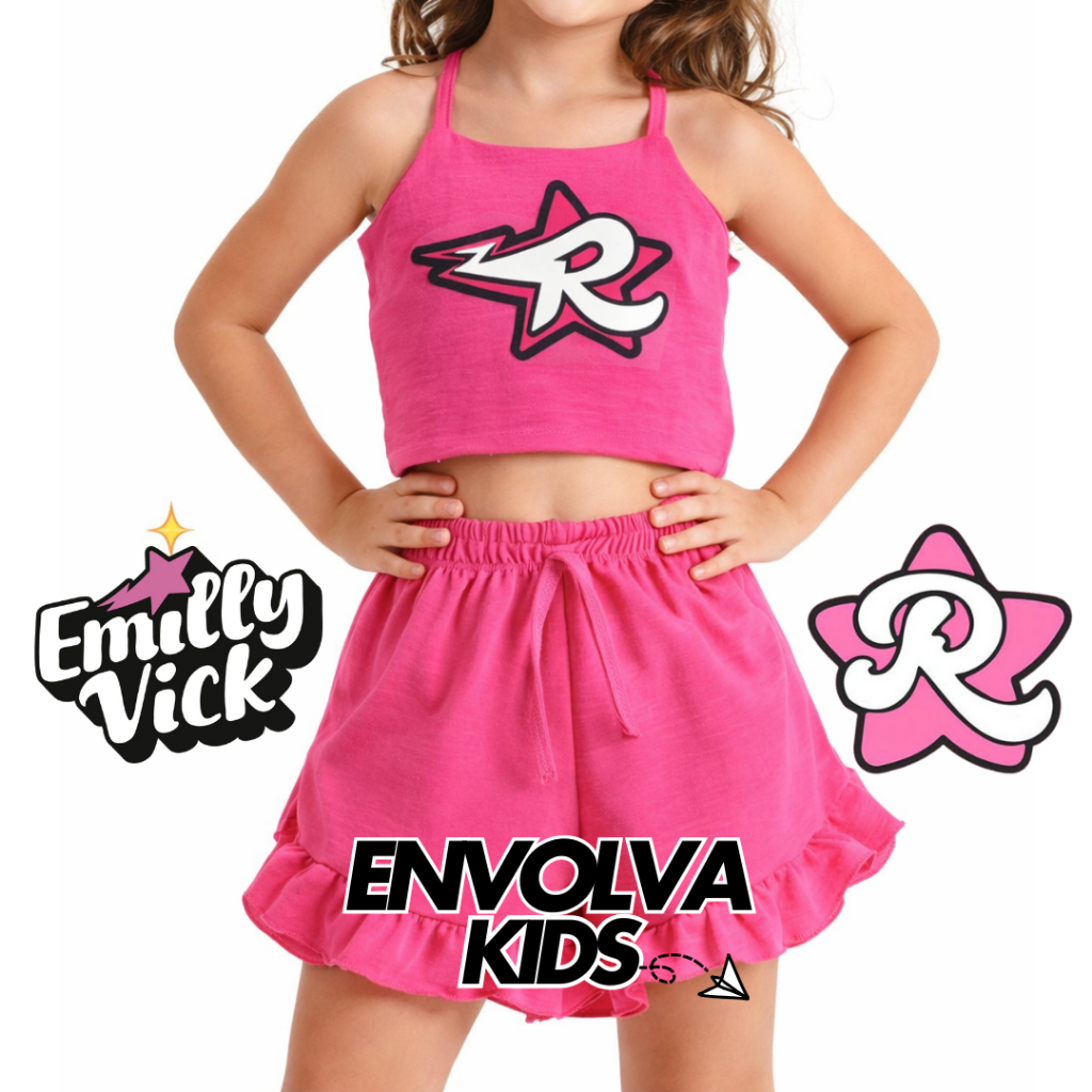 Conjunto Emilly Vick Rosa Infantil Menina 100% Algodão em Oferta na Shopee