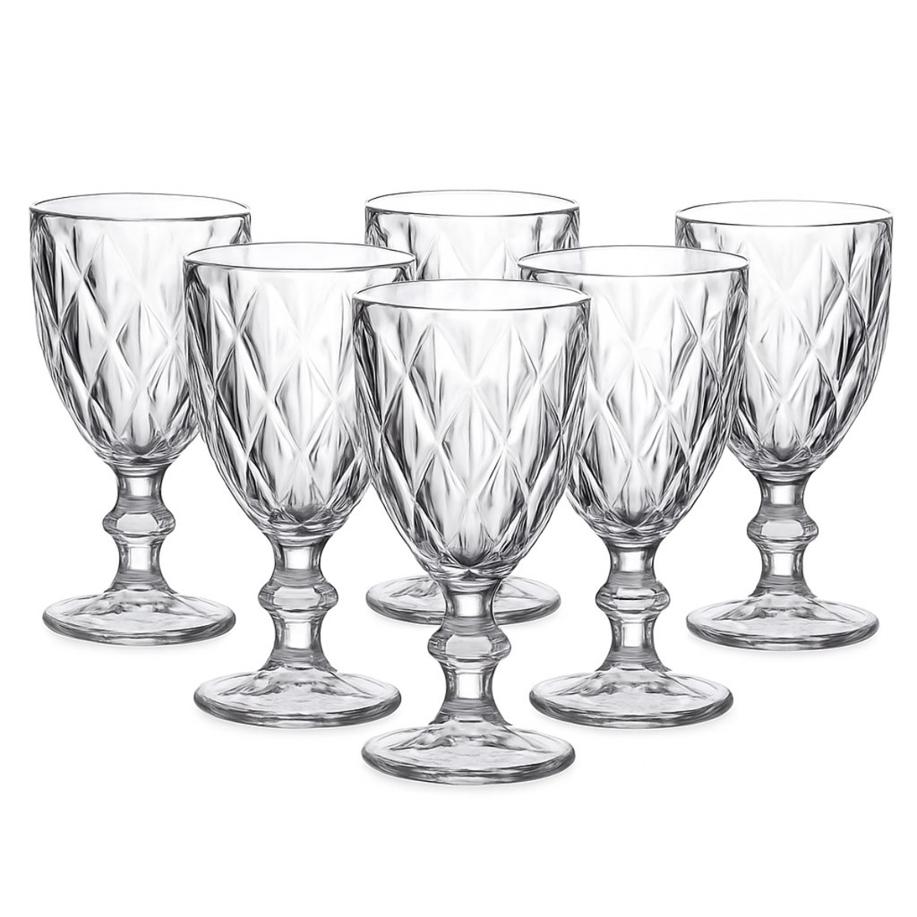 Kit 2,4,6,12 Taças Diamond Vidro Transparente 340ml Festa Presente Casamento Aniversario em Oferta na Shopee