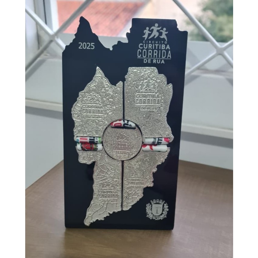 Porta Medalhas Circuito de Rua Curitiba 2025 - Suporte Acrílico Luxo Mesa Suporte de Medalhas Premium