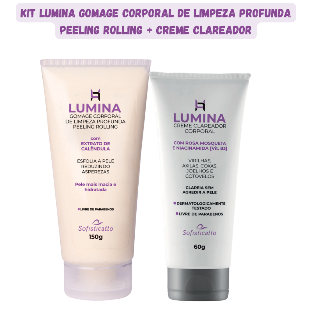Kit Clareador Corporal Lumina Gomage Peeling + Creme Clareador Axilas Virilha Sofisticatto em Oferta na Shopee
