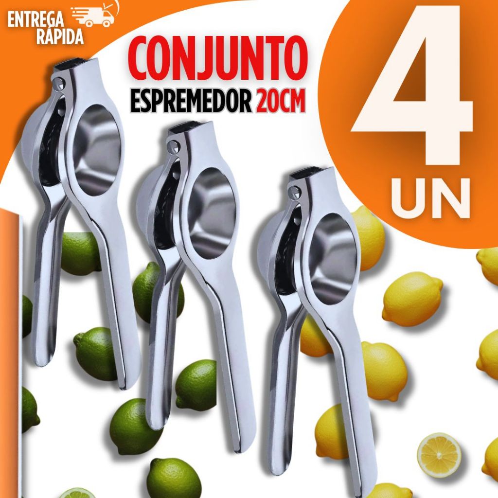 Conjunto 4 Espremedor de Limão Manual Portátil Ideal Suco Natural Cozinha Utilidades Multiuso Inox