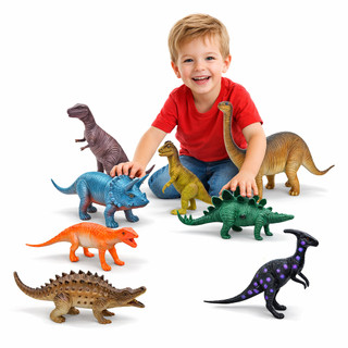 Kit 8 Dinossauros de Borracha Grande Brinquedo Infantil Presente Educativo Coleção Comple…