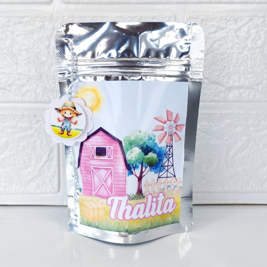 Saquinho Metalizado Ziplock FAZENDINHA MENINA Personalizada /Lembrancinha/Festa /Aniversário