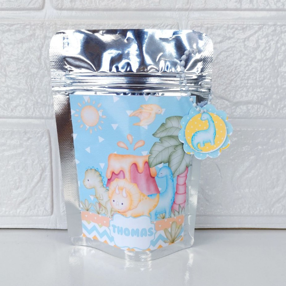 Saquinho Metalizado Ziplock DINOSSAURO BABY Personalizada /Lembrancinha/Festa /Aniversário
