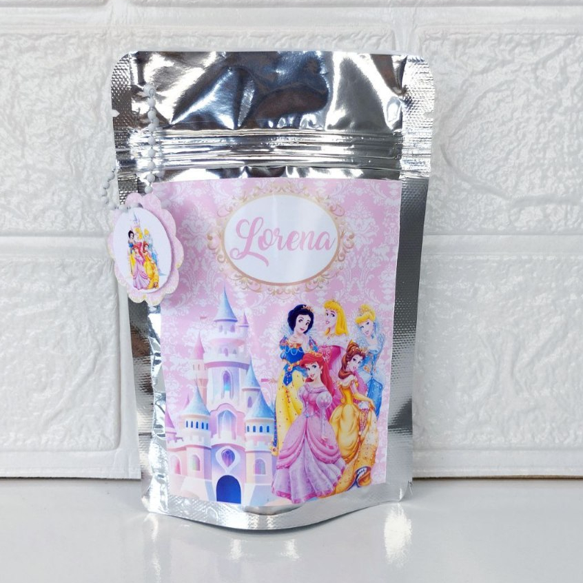 Saquinho Metalizado Ziplock PRINCESAS Personalizada /Lembrancinha/Festa /Aniversário