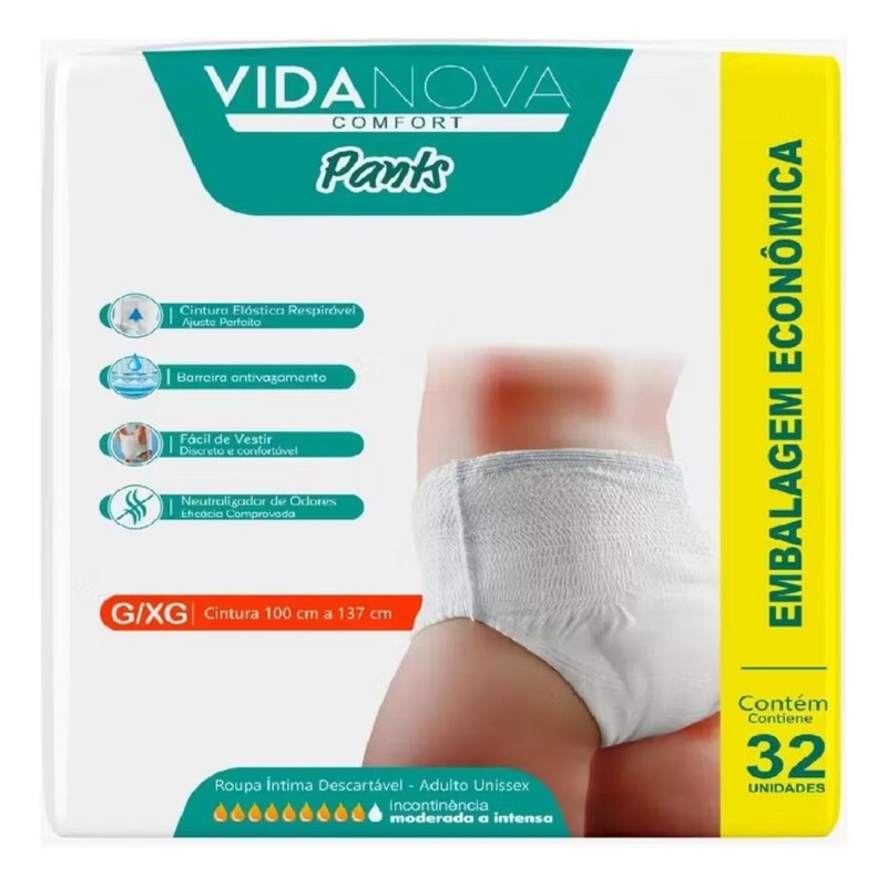 Fralda Vida Nova Pants Adulto Unissex - P/M e G/EG Moderada e Conforto