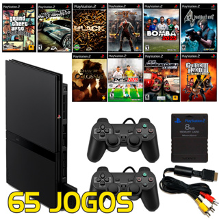 Sony Playstation 2 Slim + 2 Controles + 65 Jogos + Cabo AV + Pendrive 128gb + Memory Card + Completo em Oferta na Shopee