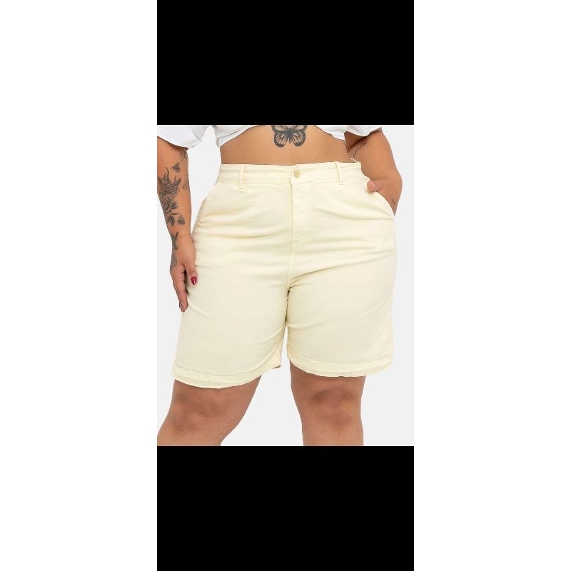 bermuda feminina amarela plus size short