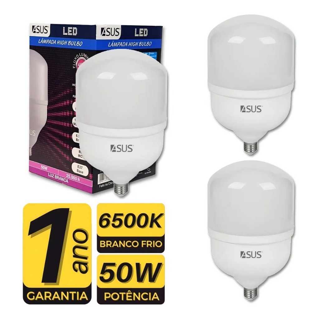 Kit Lâmpadas Led Bulbo 50w E27 Bivolt Branco Frio 6500k 127/220v Branco-frio ASUS