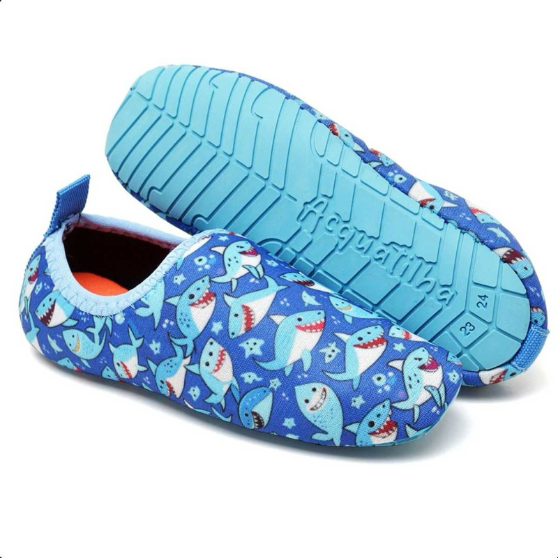 Sapatilha Infantil Água Sapatilha Aquática Sapatilha Neoprene Tubarão Calce Fácil Confoto Segurança Estilo Proteção Uv
