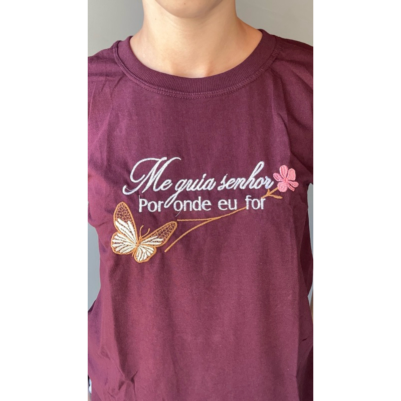 manga curta algodão fio 30 Camisa blusa T-shirt Marsala G manga curta Algodão fio 30