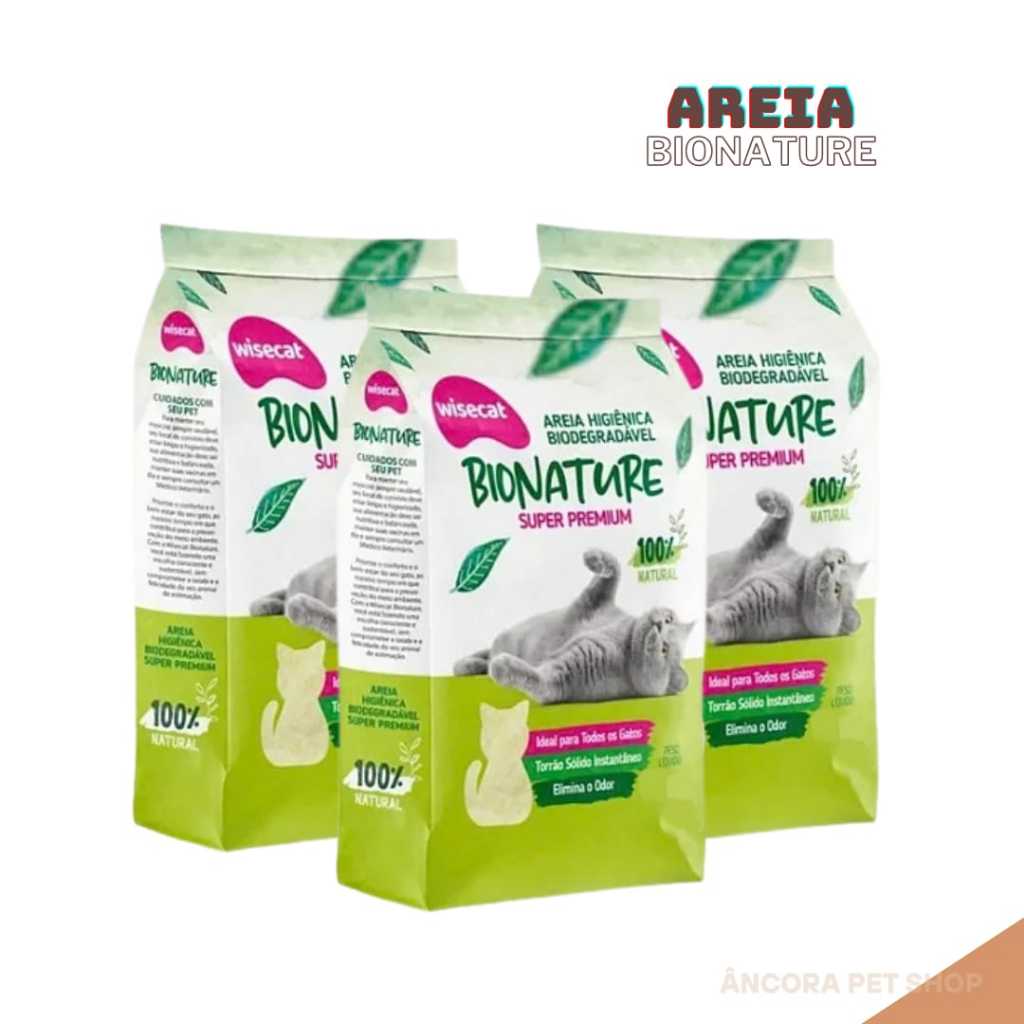 Areia Higiênica Bionature Premium Grãos Médios 100% Natural