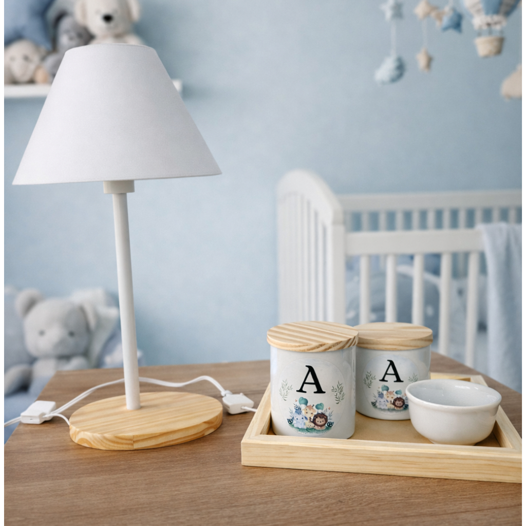 Kit Higiene Bebê Porcelana Personalizado Menino com Bandeja Pinus | Decoração Quarto Infantil
