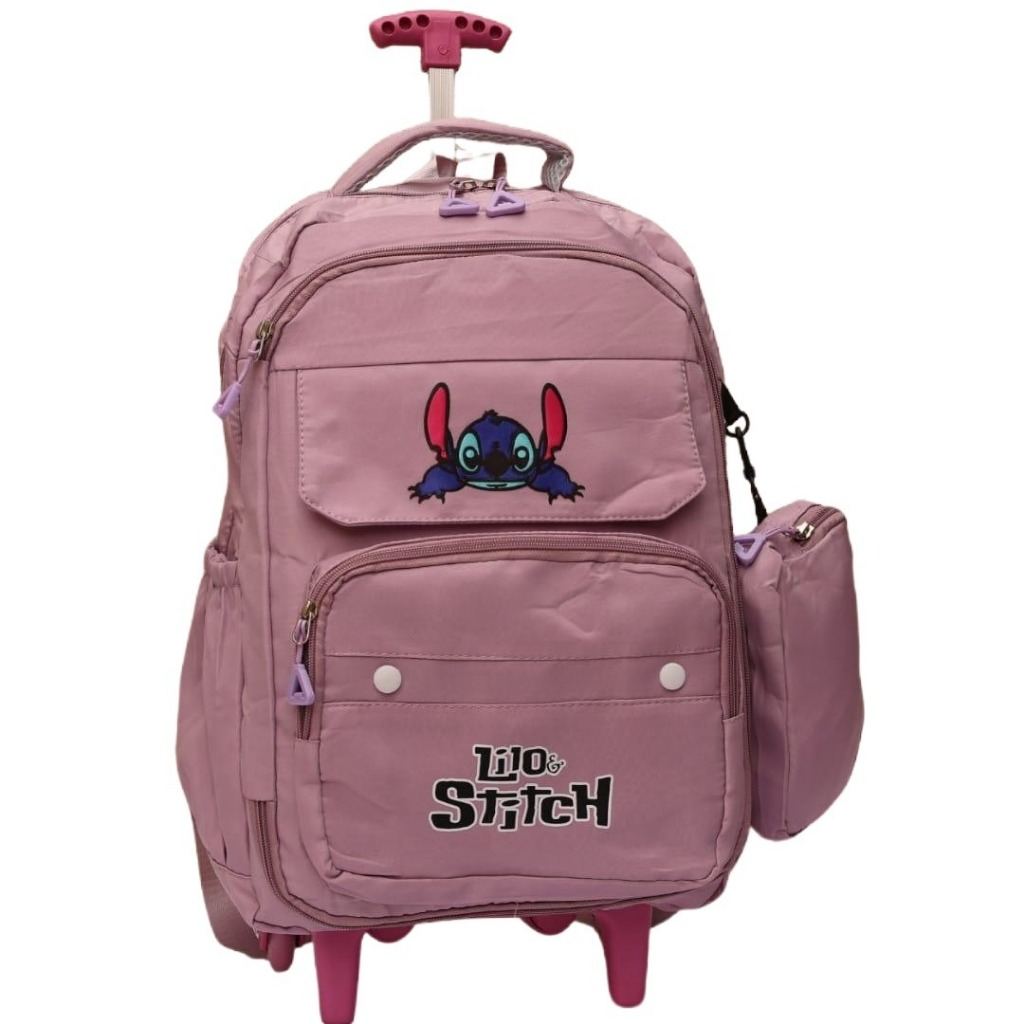 Mochila Escolar Infantil Stitch  com Carrinho e Estojo em Oferta na Shopee