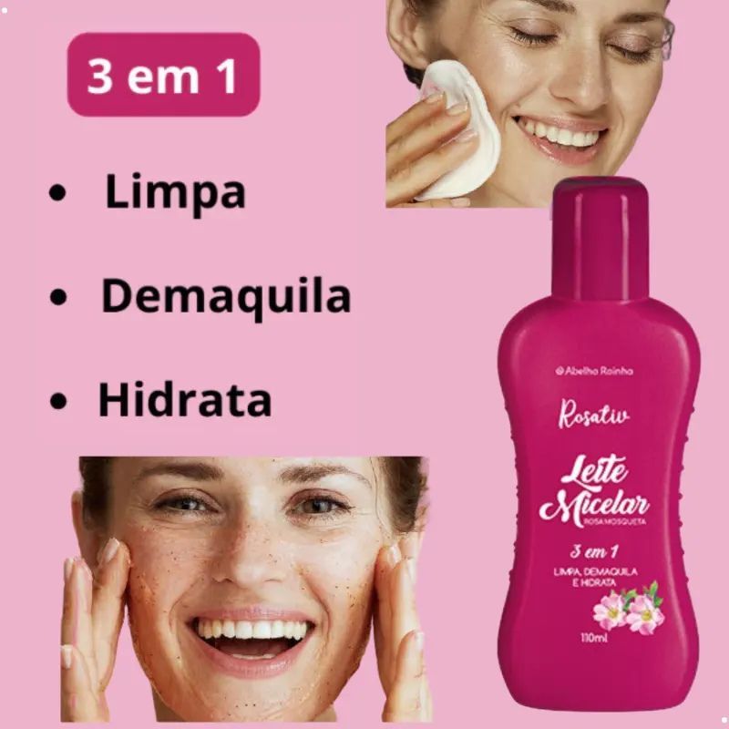 1-Leite Micelar 3 em 1 Limp, Demaquila  e Hidrata