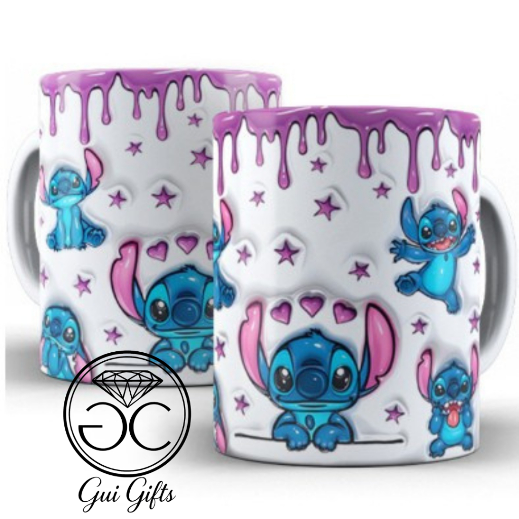 Caneca Xícara Personalizada Lilo e Stitch Disney Efeito 3D Porcelana 325ml Presente