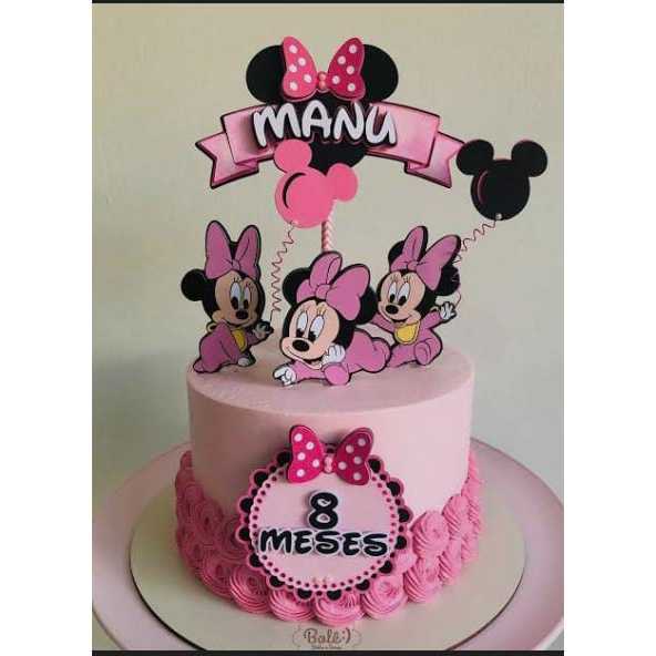 Topo de bolo Minie Baby Minnie personalizado menina topper de bolo festa de aniversário em Oferta na Shopee