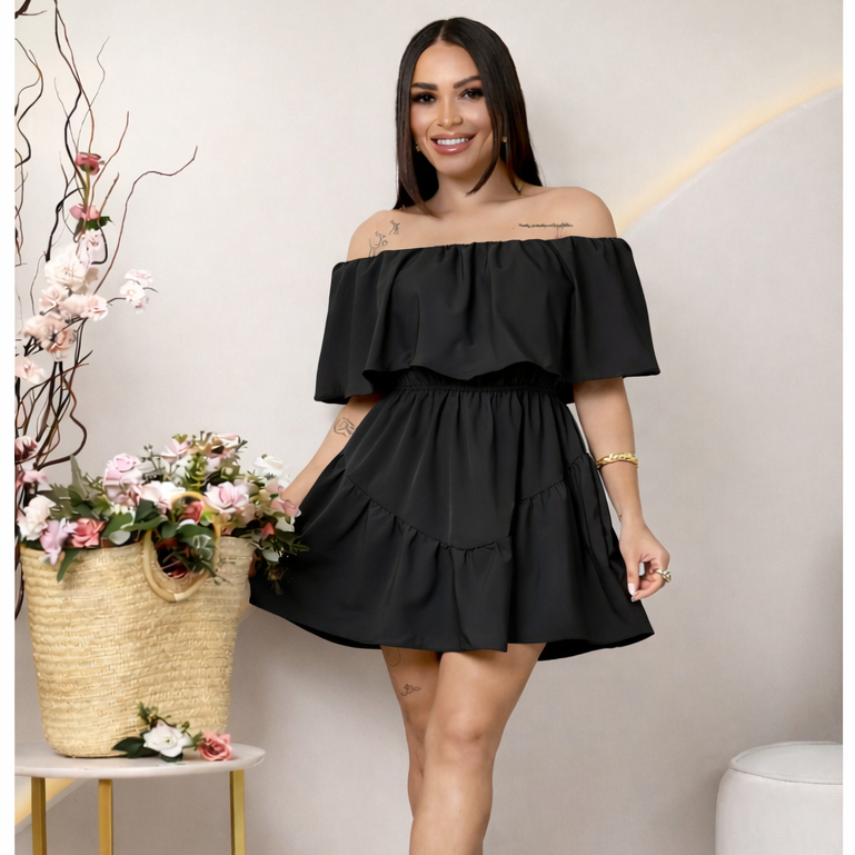 Vestido Feminino Ombro a Ombro  Curto Rodado Moda Verão Elegante Casual Festa em Oferta na Shopee