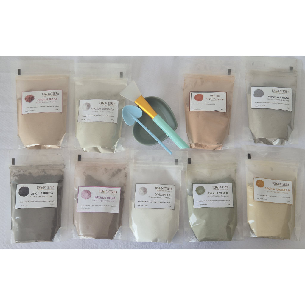 Kit com 9 Argilas 100% Naturais + Dolomita para seu seu cuidado diário. em Oferta na Shopee