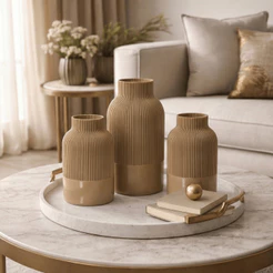 Kit 3 Vasos Decorativos Canelado Minimalista Moderno Trio de Vasos Decoração Sala Rack Mesa Quarto Prateleira