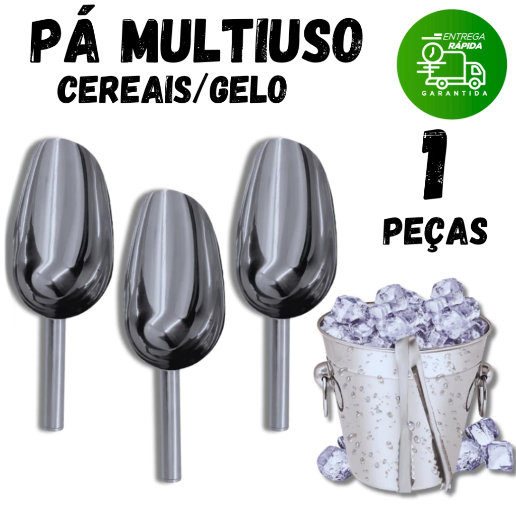 Pá de Inox Concha Pet Pegador Dosador de Gelo Cereal Grão Ração Cozinha Multiuso
