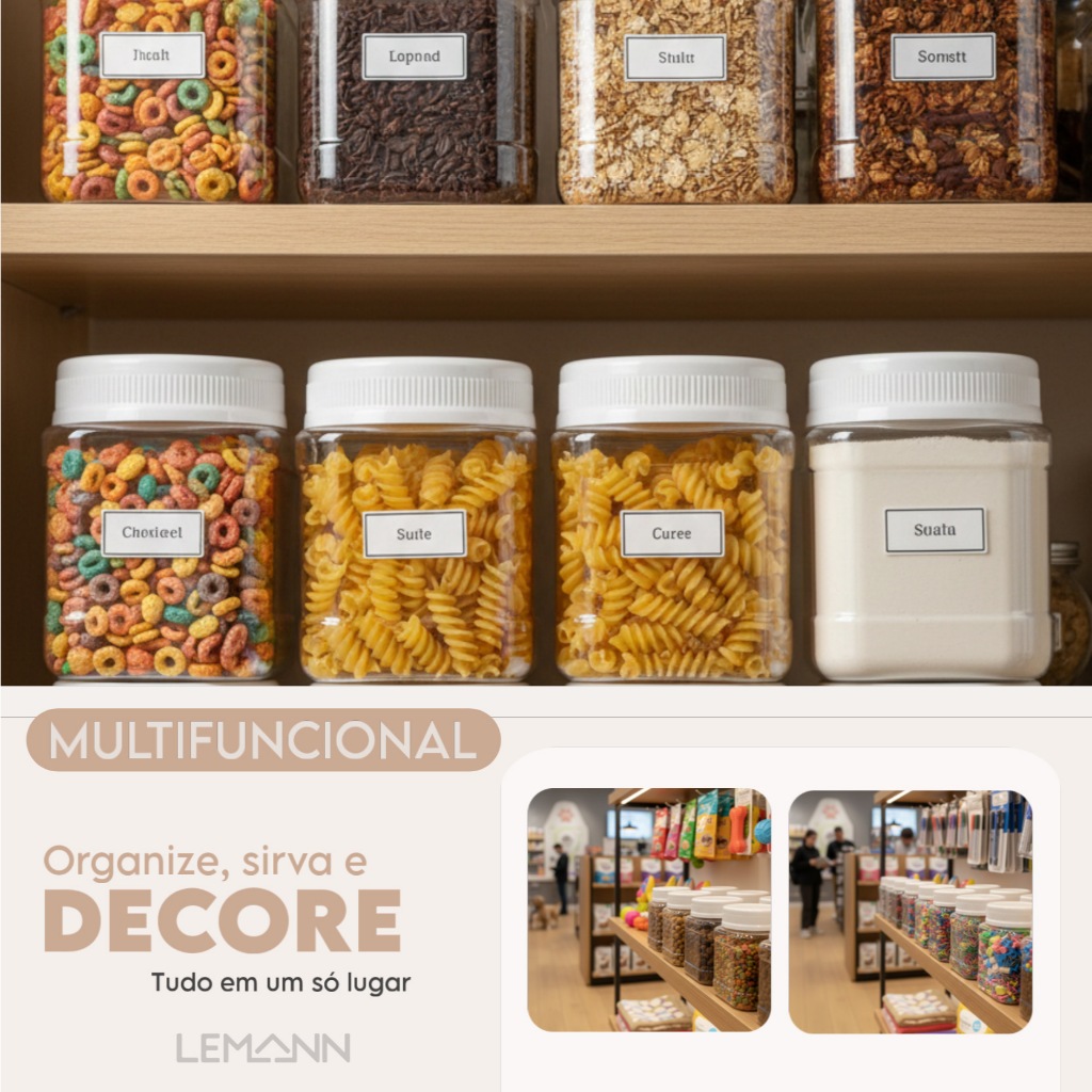 Kit 4 Potes de Armazenamento para Alimentos Mantimentos de Cozinha e Dispenser Lavanderia Transparentes