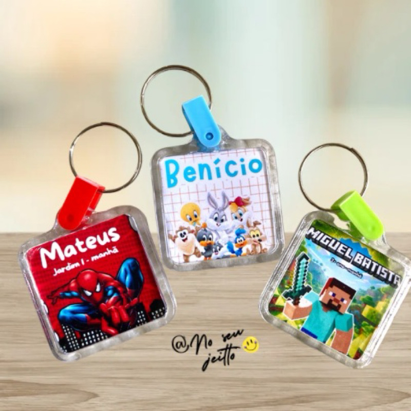 3 Chaveiros escolar acrílico personalizado infantil volta as aulas em Oferta na Shopee