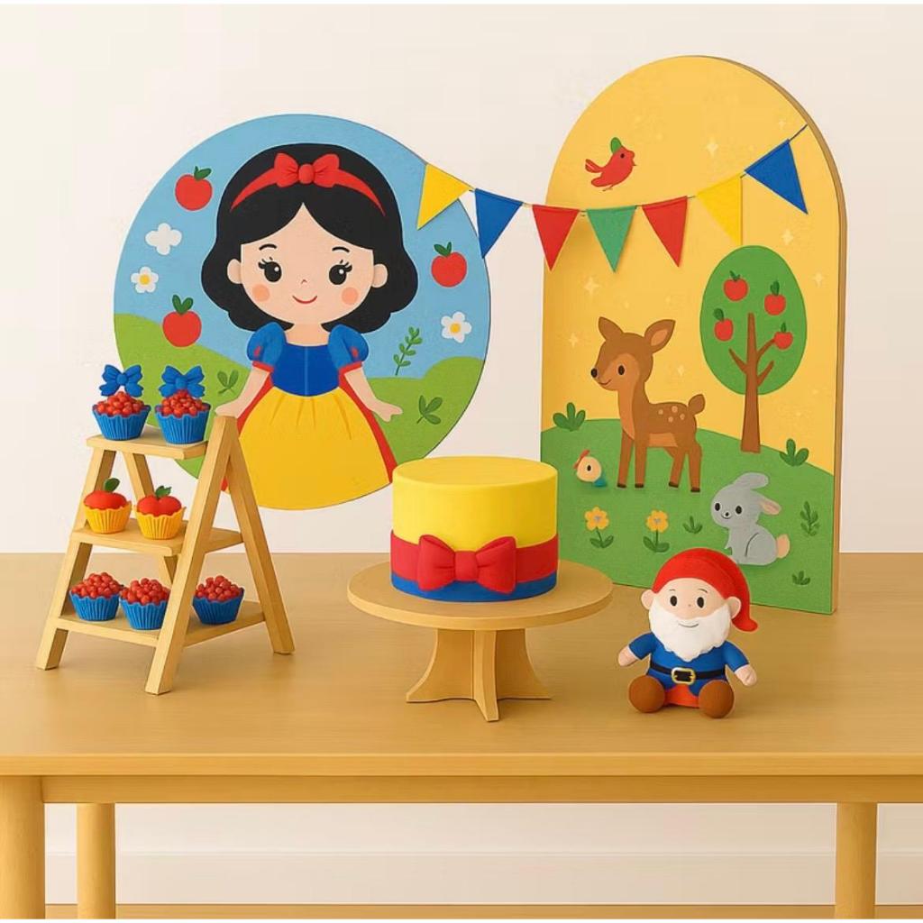 Kit Mini Festa Mesa Painel Redondo Mdf + Arco Romano + Boleira + Escadinha Porta Doce Lembrancinha