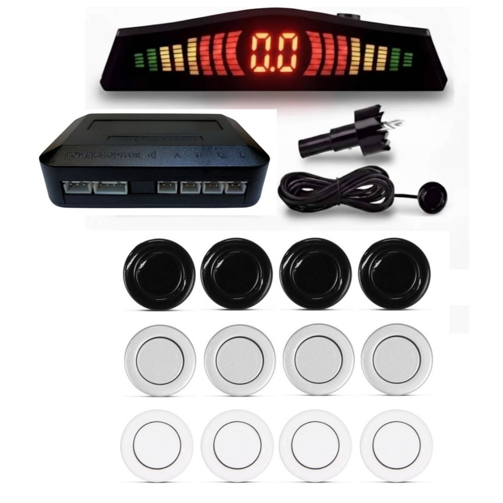 Sensor De Ré Estacionamento 4 Pontos Universal Preto Prata Branco em Oferta na Shopee