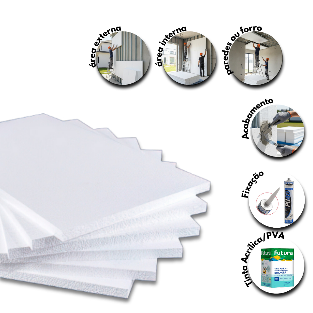 KIT Placas Isopor Eps Antichamas - 50x100 Revestimento Construção Decoração