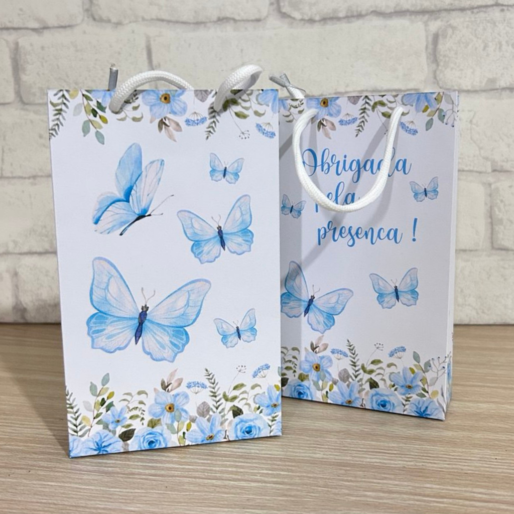 Sacolinha JARDIM ENCANTADO BORBOLETA AZUL-ENVIO IMEDIATO festas-Aniversário-PEGUE E MONTE--S-nome