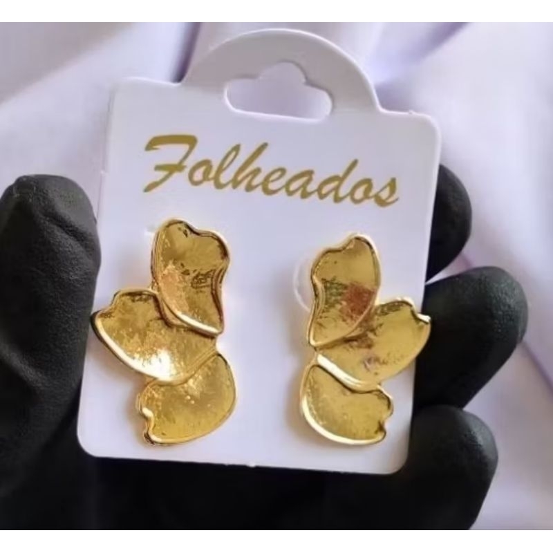 Kit Brinco Folheado 8 Pares  Meia Pétala Flor Dourado Feminino – Design Orgânico em Oferta na Shopee