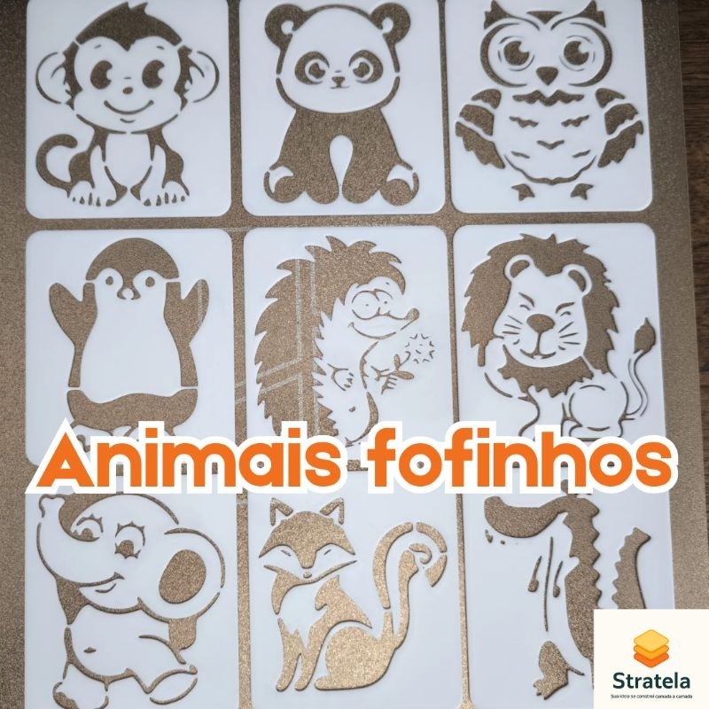 Kit Estêncil / Stencil de animais fofos para pintura | Molde vazado para pintura, artesanato e confeitaria