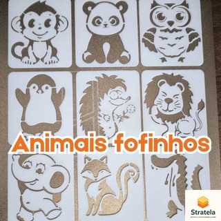 Kit Estêncil / Stencil de animais fofos para pintura | Molde vazado para pintura, artesanato e confeitaria