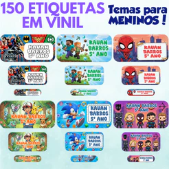 150 Etiquetas Escolares Para Meninos Personalizadas Com Nome e Turma em Vinil À Prova Dágua Escolar