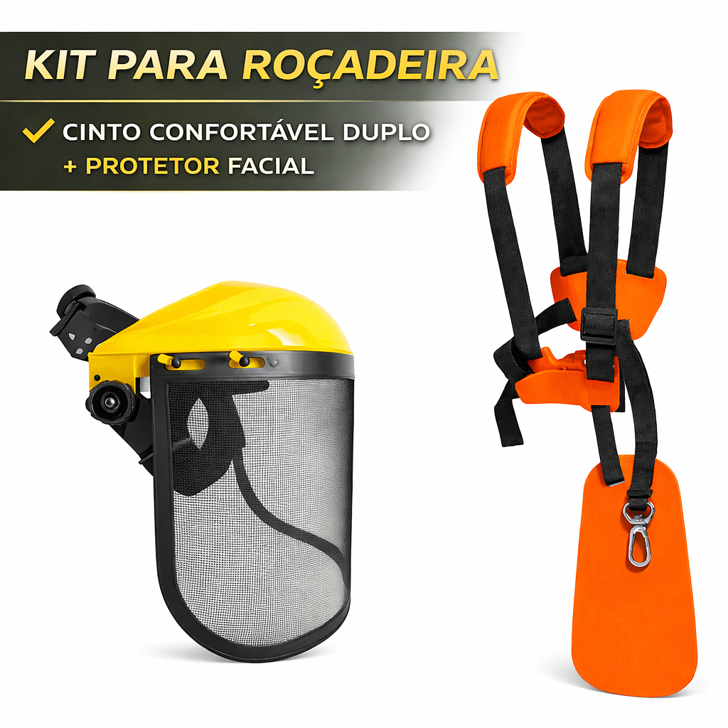 Kit para Roçadeira Cinto Duplo e Protetor Facial Articulado Conforto e Segurança
