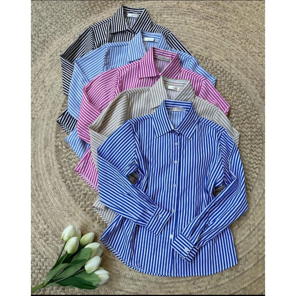 Camisa Social Manga Longa Feminina Crepinho Listrado  4.8 em Oferta na Shopee