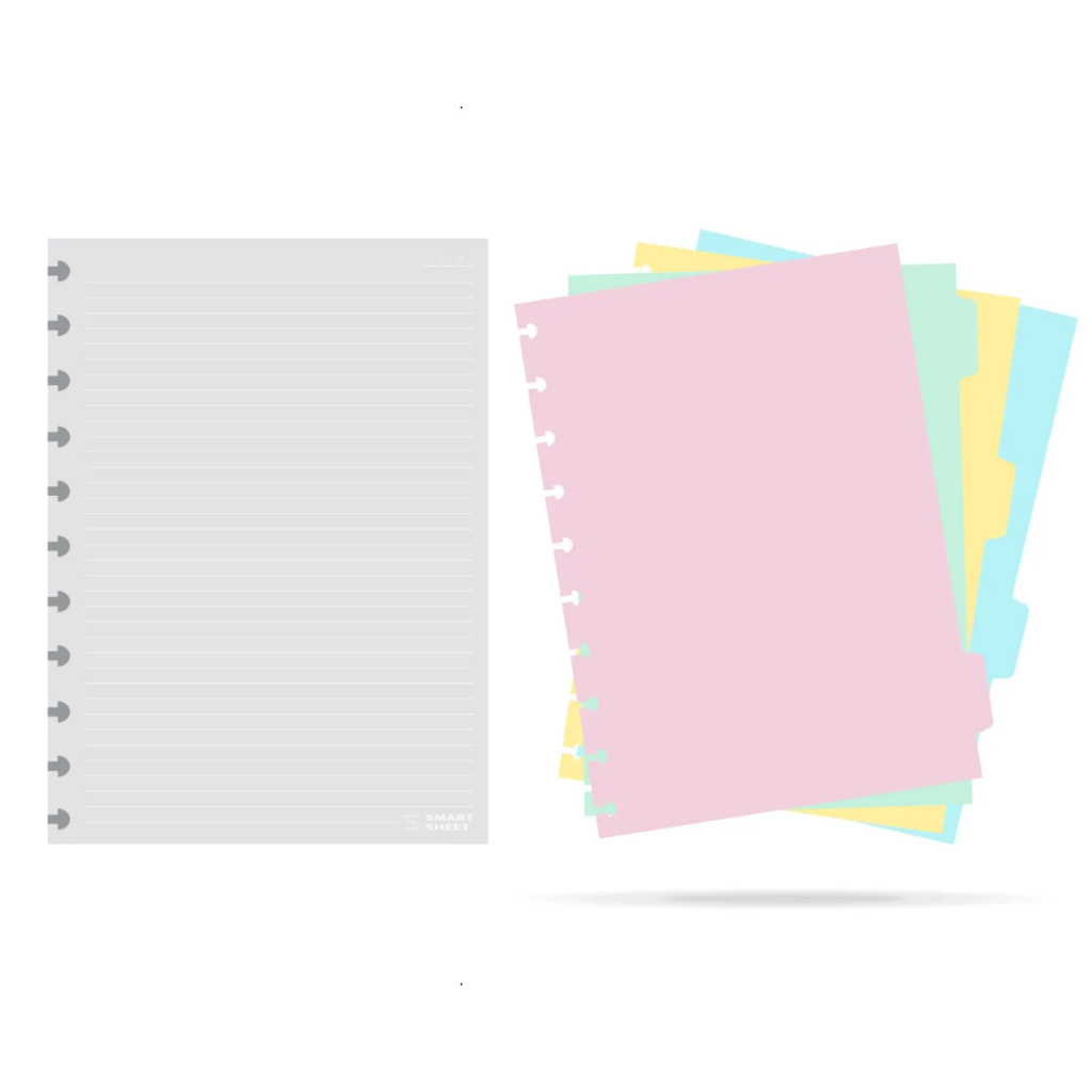 Refil Caderno Disco A4 Folhas Pautadas, Lisa, Pontilhada, Quadriculada,Folha de Estudos mais Divisoria Plastcias 8 abas em Oferta na Shopee