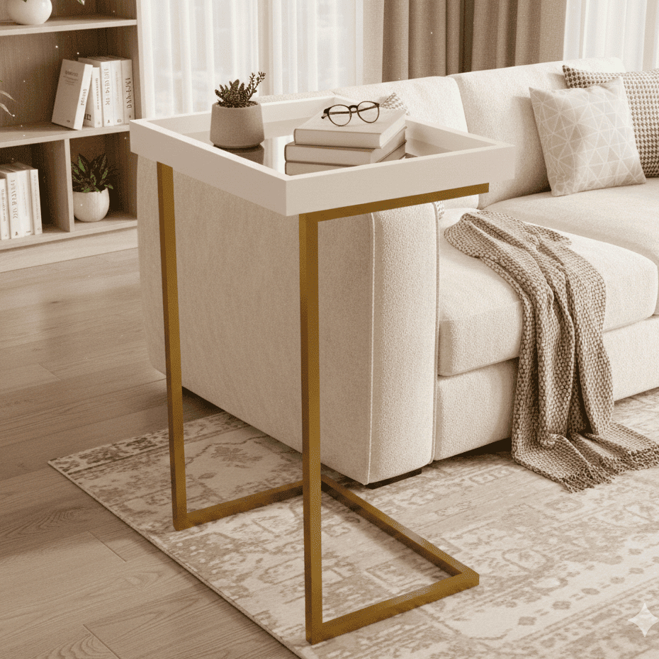 Mesa Lateral Espelhada Apoio para Sala e Sofá Design Moderno Decoração Pés de Ferro Resistente