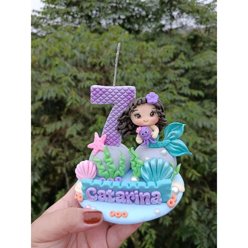 Vela aniversário sereia/ vela personalizada sereia em biscuit / vela sereia para aniversário. em Oferta na Shopee
