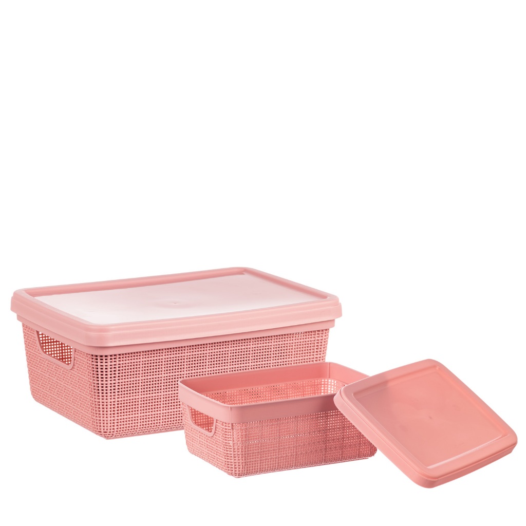 Kit 2 Caixa Organizadora com Tampa 1,8L + 5L Plástico textura Juta Organizador casa e escritório Jaguar Utilidades