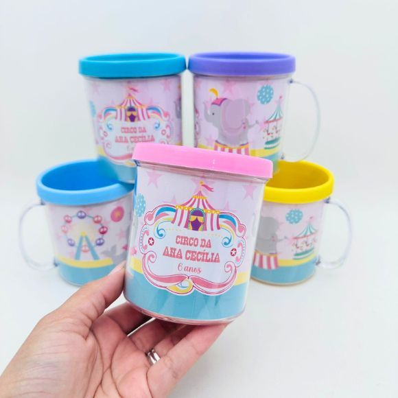 Caneca Personalizada Circo rosa – Lembrancinha Encantadora para Festa Infantil com nome e Idade