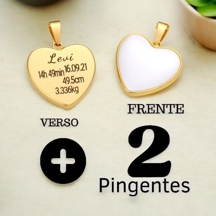 Joia de Leite Materno 2 PINGENTES + 1 Base  Coração Plano + Gravação no Verso Laser Alta Resolução em Oferta na Shopee